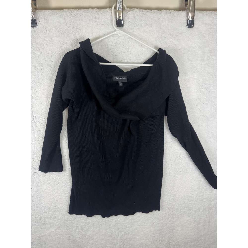 Lane‎ Bryant Black Cowl Neck Ribbed Knit Long Sleeve Plus Size Top 26/28